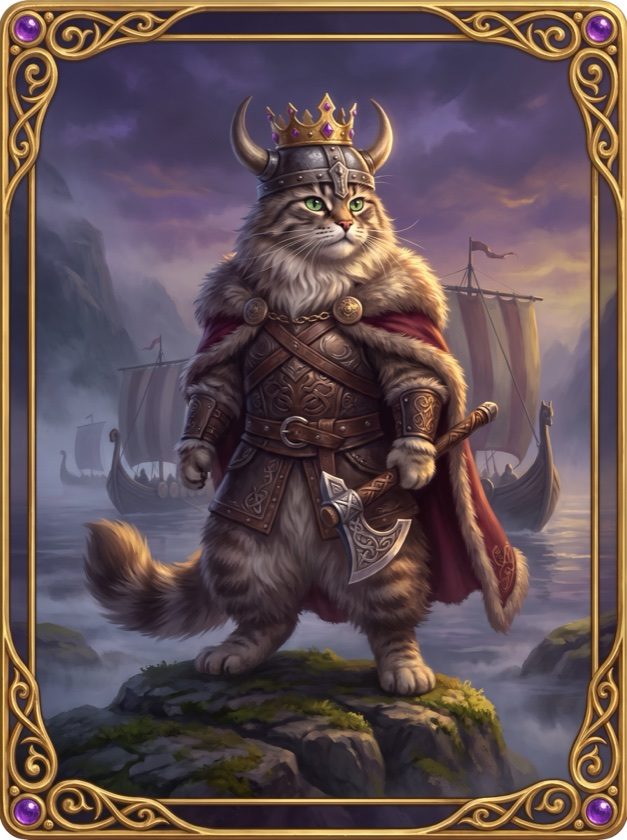 Örnek kart: viking kralı bir kedi