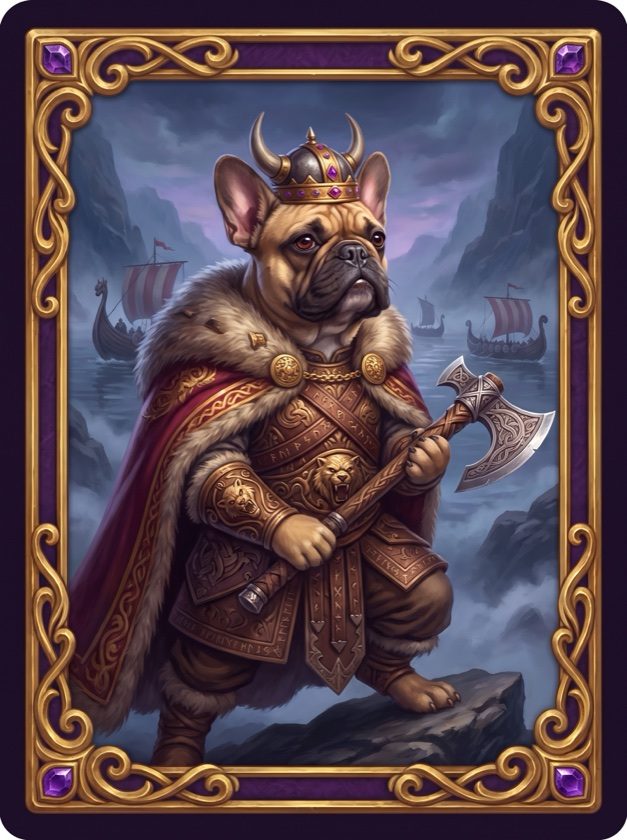 Örnek kart: viking kralı bir French Bulldog