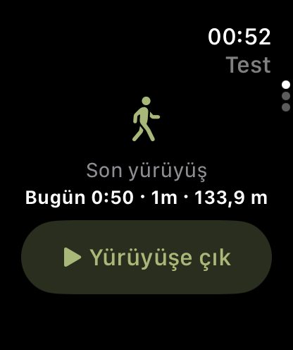 Apple Watch'ta SarPet: son yürüyüş ve başlat düğmesi